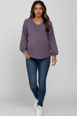 Purple Marled V-Neck Long Sleeve Maternity Top