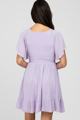 Lavender Smocked Front Ruffle Hem Dress