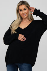 Black V-Neck Soft Maternity Sweater