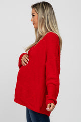 Red V-Neck Soft Maternity Sweater