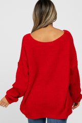 Red V-Neck Soft Sweater