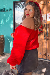 Red V-Neck Soft Sweater