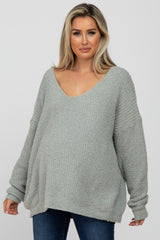 Mint Green V-Neck Soft Maternity Sweater