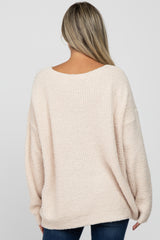 Beige V-Neck Soft Maternity Sweater