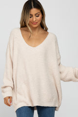 Beige V-Neck Soft Sweater