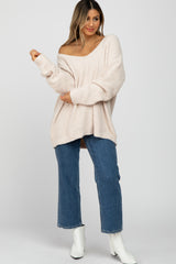 Beige V-Neck Soft Sweater