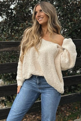 Beige V-Neck Soft Maternity Sweater