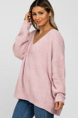 Light Pink V-Neck Soft Maternity Sweater