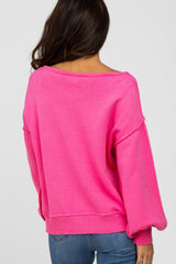 Fuchsia Boat Neck Bubble Sleeve Sweater