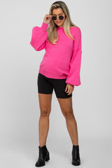 Fuchsia Boat Neck Bubble Sleeve Maternity Sweater