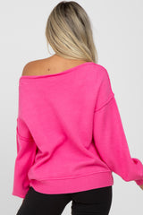 Fuchsia Boat Neck Bubble Sleeve Maternity Sweater