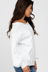 White Boat Neck Bubble Sleeve Sweater