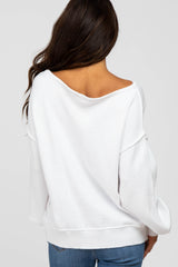 White Boat Neck Bubble Sleeve Sweater