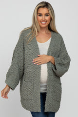 Olive Soft Popcorn Knit Maternity Cardigan