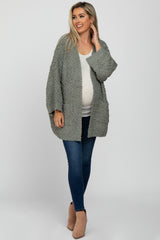 Olive Soft Popcorn Knit Maternity Cardigan