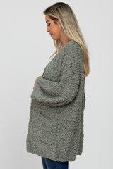 Olive Soft Popcorn Knit Maternity Cardigan