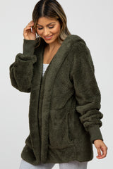 Olive Fuzzy Hooded Long Sleeve Maternity Jacket