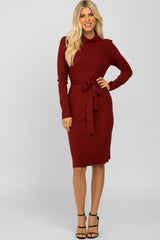 Burgundy Ribbed Turtleneck Sweater Dress