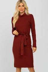 Burgundy Ribbed Turtleneck Sweater Dress