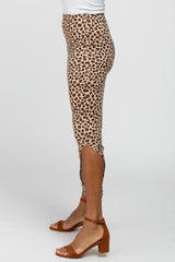 Brown Animal Print Fitted Midi Skirt