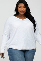 Ivory Contrast Stitch Plus Dolman Sleeve Top