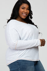 Ivory Contrast Stitch Plus Dolman Sleeve Top