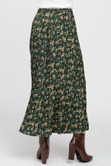 Forest Green Floral Pleated Skirt