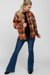 Rust Plaid Maternity Shacket