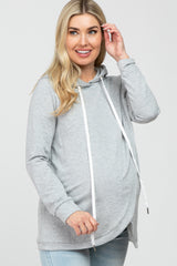 Heather Grey Layered Front Maternity/Nursing Fleece Hoodie