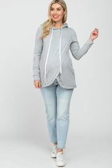 Heather Grey Layered Front Maternity/Nursing Fleece Hoodie