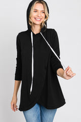 Black Layered Front Nursing Fleece Hoodie