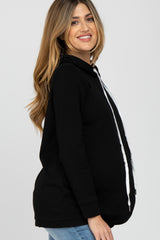 Black Layered Front Maternity/Nursing Fleece Hoodie