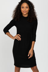 Black Brushed Mock Neck Fitted Maternity Dress