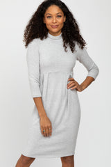 Heather Grey Brushed Mock Neck Fitted Maternity Dress