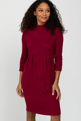 Burgundy Brushed Mock Neck Fitted Maternity Dress