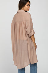 Taupe Button Front Side Slit Oversized Maternity Blouse