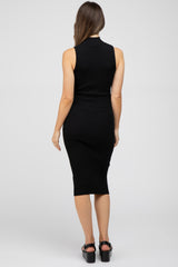 Black Ribbed Mock Neck Maternity Dress