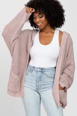 Mauve Cable Knit Hooded Cardigan