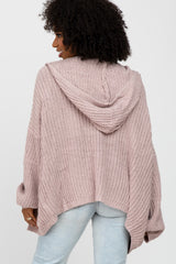 Mauve Cable Knit Hooded Cardigan