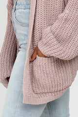 Mauve Cable Knit Hooded Cardigan