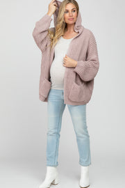 Mauve Cable Knit Hooded Maternity Cardigan