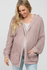 Mauve Cable Knit Hooded Maternity Cardigan