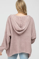 Mauve Cable Knit Hooded Maternity Cardigan