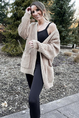 Taupe Ribbed Cable Knit Cardigan