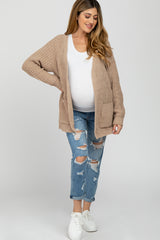 Taupe Ribbed Cable Knit Maternity Cardigan