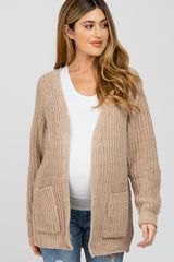 Taupe Ribbed Cable Knit Maternity Cardigan