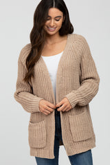 Taupe Ribbed Cable Knit Maternity Cardigan