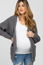 Charcoal Ribbed Cable Knit Maternity Cardigan