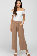 Taupe Linen Frayed Hem Crop Maternity Pants