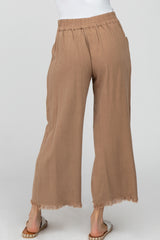 Taupe Linen Frayed Hem Crop Pants